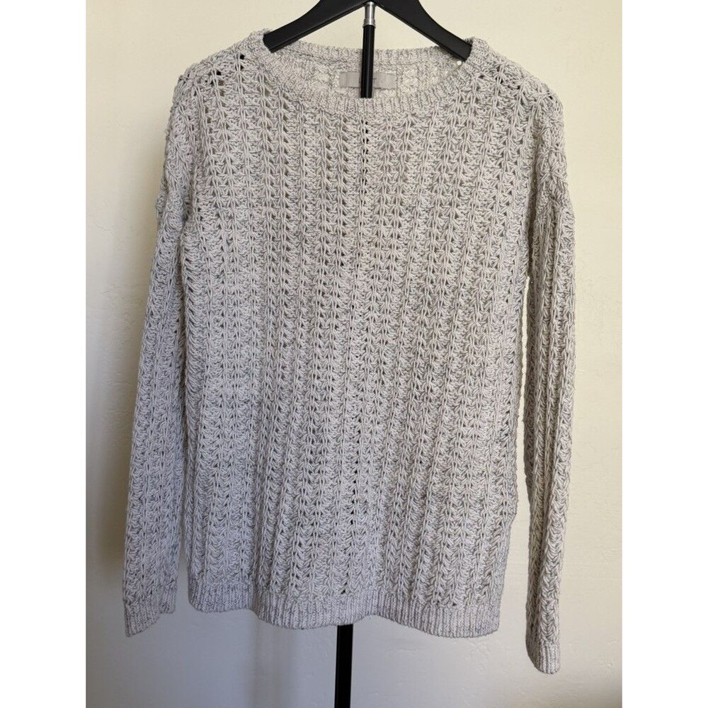 LOFT Women’s Chunky Knit Crew Neck Pullover Sweater Ivory L Cotton Blend Cozy